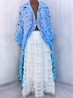 A Rare Bird Blue Ombré Polka Dot Duster Dress Top